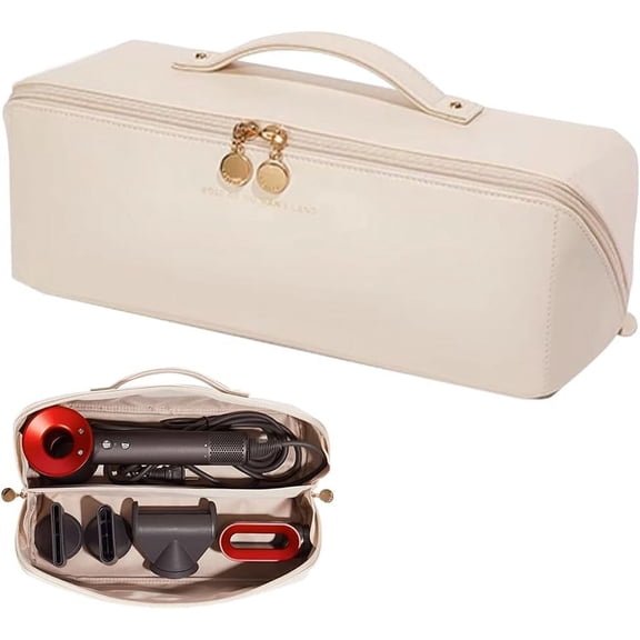 JAYWAYNE Hair Tool Organizer Bag, Travel Storage Case for Hot Air Brushes, Hair Dryers, Curling Irons with Attachment Compartments, Beige