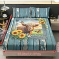 thumbnail image 2 of COEQINE Full Sheet Set 3 Pieces Bedding Set, Comfort Fade Resistant Fitted Sheet with 2 Pillowcases, Winter Bottom Bedsheet Easy & Secure Fit, Highland Cow Sunflower Wood Grain, 2 of 5