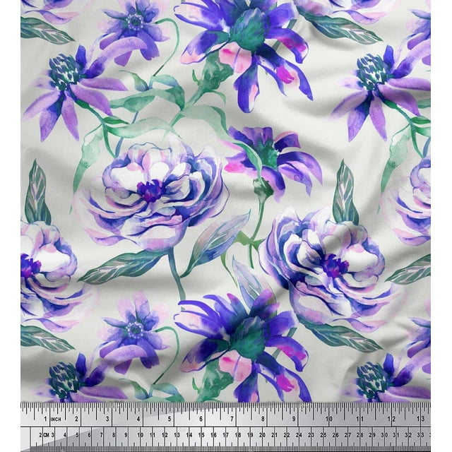 Soimoi Purple Moss Georgette Fabric Leaves & Floral Print Fabric by The Yard 42 Inch Wide