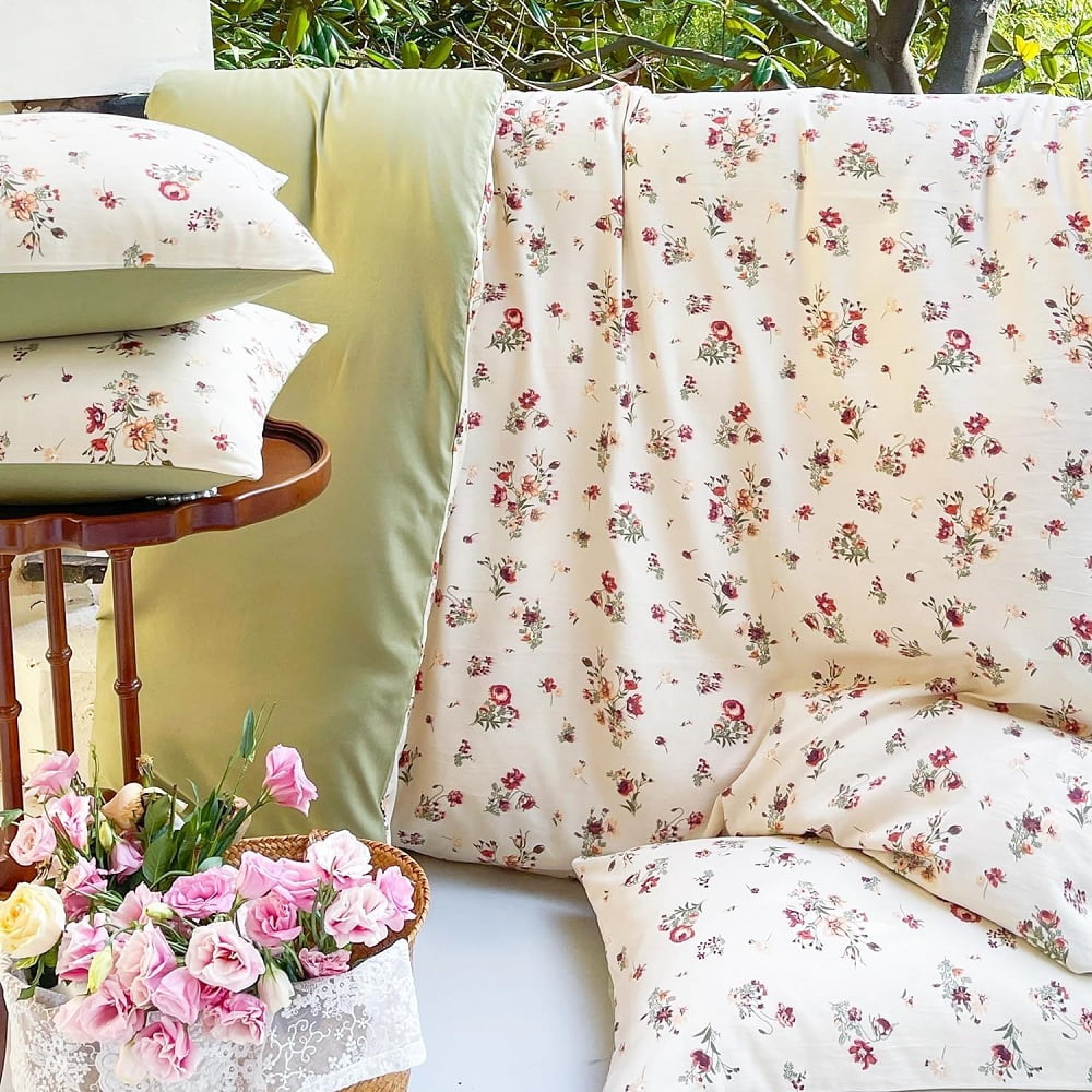 Nayoroom, Botanical Floral Pattern Reversible Duvet Cover, Soft Microfiber, Queen