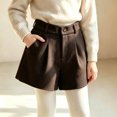 thumbnail image 3 of Trikvn Girls Dressy Wool Blend Shorts High Elastic Waist Pleated Front Fall Winter Warm Uniform Shorts with Pockets, 3 of 9