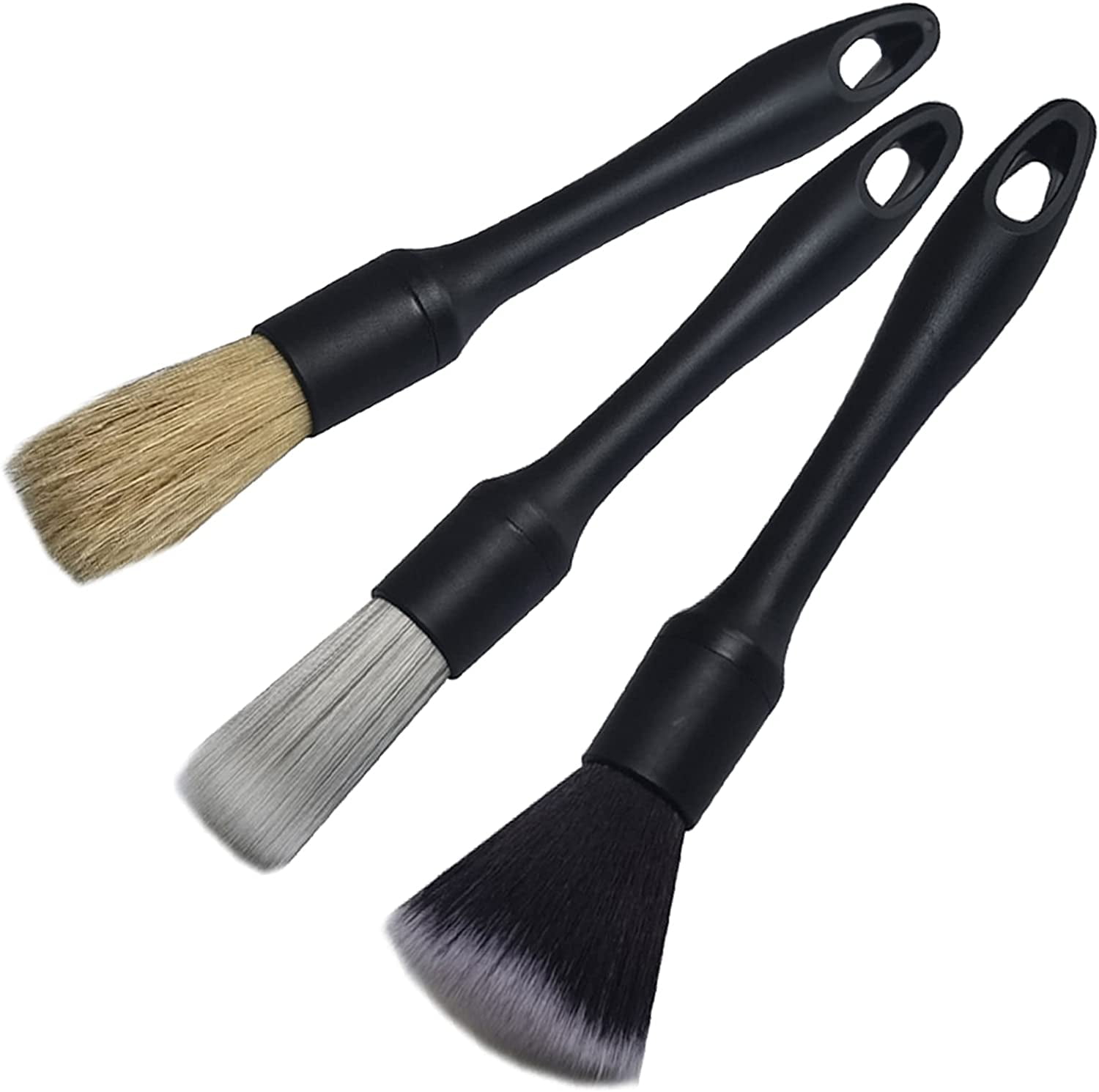Car Detailing Brush 3 Pack, Boars Hair Ultra Soft Detail Brush Set