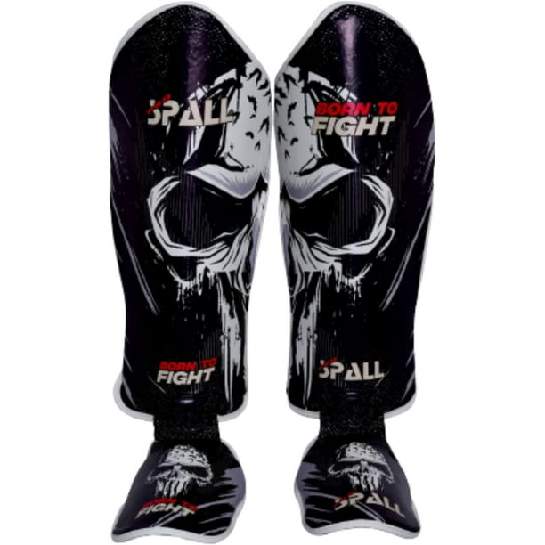 Spall Pro Synthetic Leather Unisex Muay Thai Shin Guards with Foot
