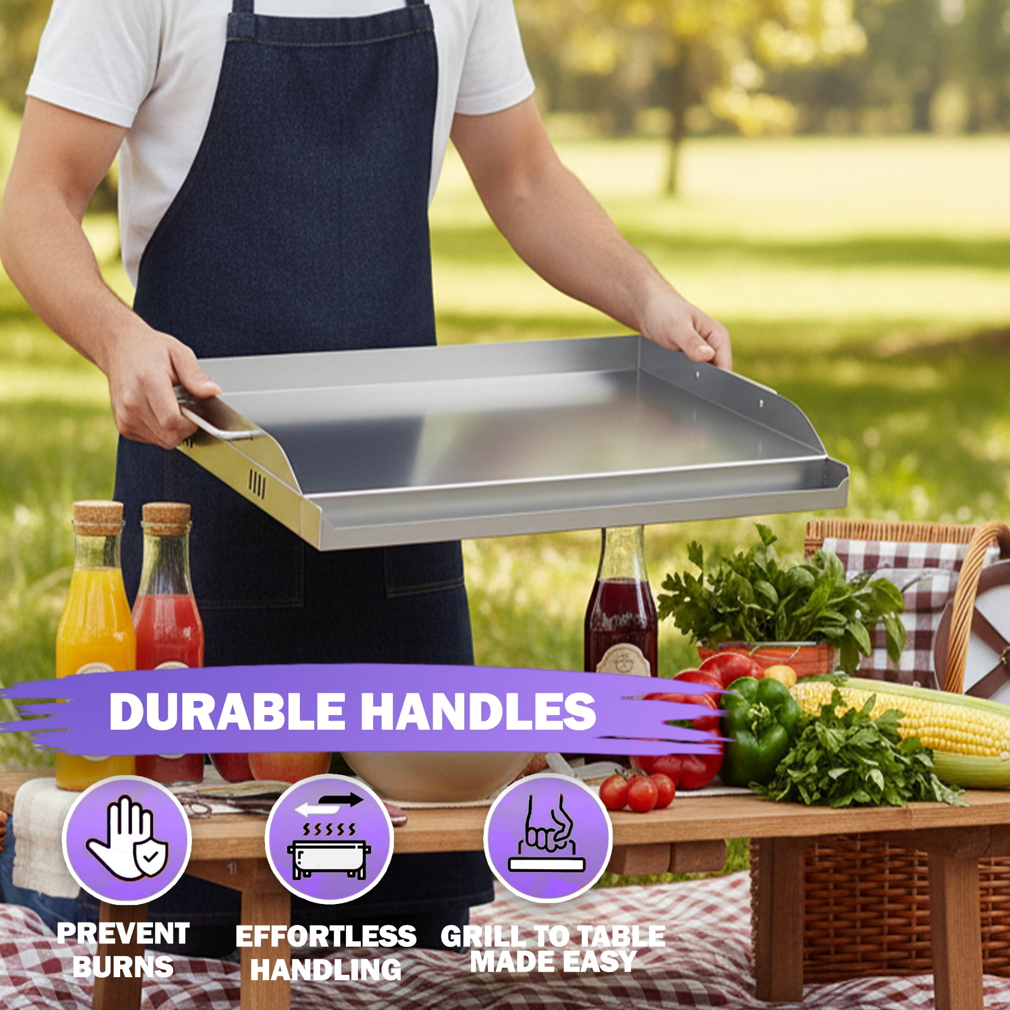 17" x 13" Griddle/Plancha Grill Plate – 4 mm Thick Stainless Steel Universal BBQ Griddle Accessory with Handles for Gas & Charcoal Grills, Medium Size