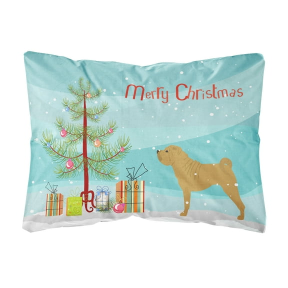 Carolines Treasures BB2970PW1216 Shar Pei Merry Christmas Tree Canvas Fabric Decorative Pillow, 12H x16W, multicolor