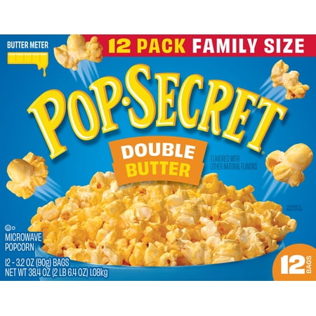 Pop Secret Popcorn, Double Butter Microwave Popcorn, 3.2 oz Sharing Bags, 12 Ct