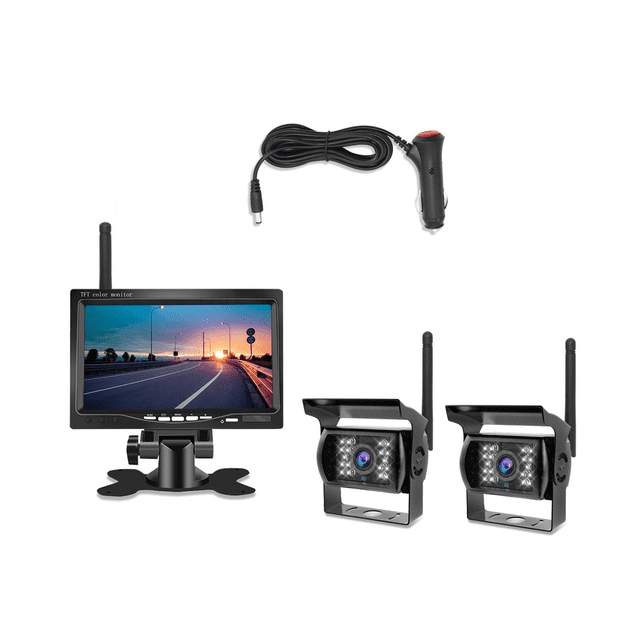 7InWireless Monitor Waterproof Vehicle 2 Backup Camera Kit TFT LCD Monitor Parking Assistance for Bus Houseboat Truck RV