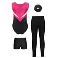thumbnail image 2 of Doomiva Kids Girls 4 Piece Gymnastic Leotard Outfits Ballet Dance Unitards with Shorts Leggings and Hair Tie Set Hot Pink&Black 10, 2 of 7