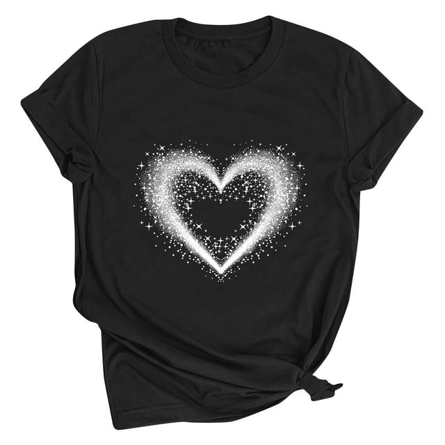 Meichang T-Shirts de la Saint-Valentin pour Femmes, Mignons T-Shirts Graphiques avec Cœur d'Amour, Manches Courtes Décontractées, Col Rond, Coupe Ample, Blouses de la Saint-Valentin