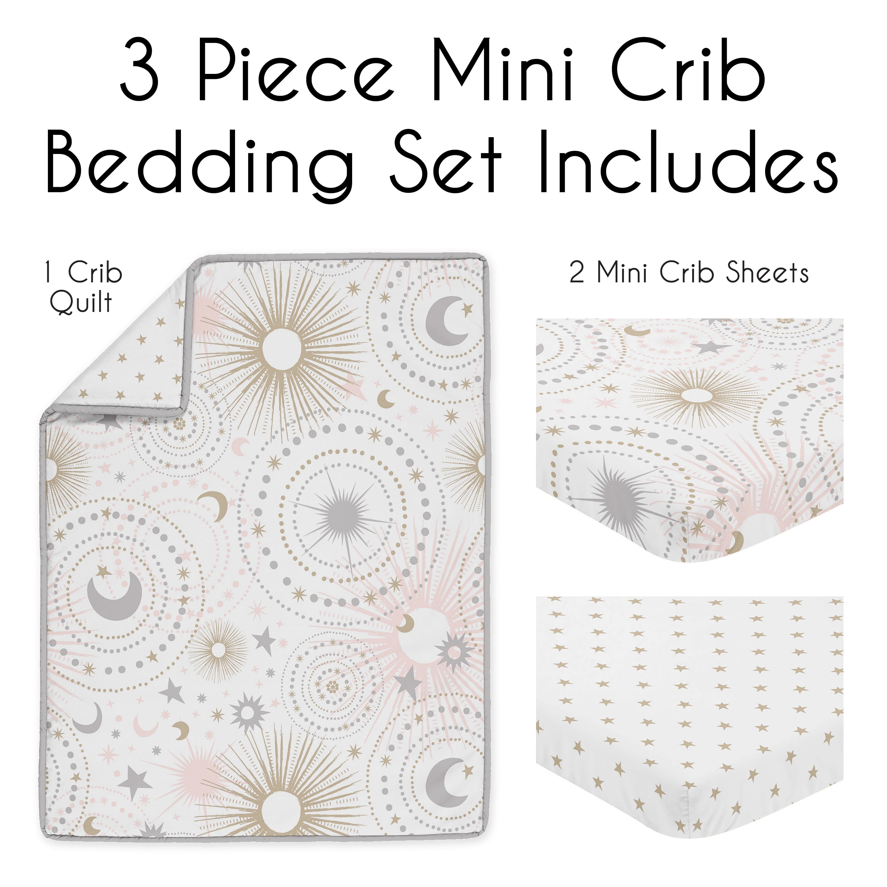 Sweet Jojo Designs Celestial Pink and Gold 3 Piece Mini Crib Bedding Set