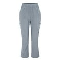 thumbnail image 5 of Blue Women's Casual Pants, Women'S Cotton And Linen Striped Elastic Waist Side Back Four Pockets Buttoned 9/10 Pants,Women's Casual Pants S, 5 of 9