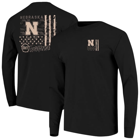Men's Black Nebraska Huskers OHT Camo Overlay Comfort Colors Long Sleeve T-Shirt