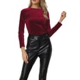 thumbnail image 4 of Blusa de terciopelo elástica de manga larga y cuello redondo para mujer Inspire Chic en color rojo vino, 4 of 6