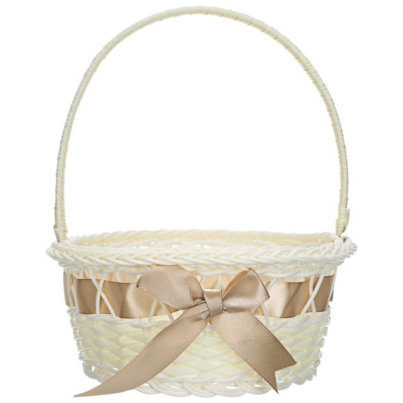 Canasta de Niña de Flores de Boda con Bownot Wawnot Twing Petal Cesta de Pétalas Portátiles de Mimbre de Mimbre Almacenamiento de Dulces Canasta de Regalo con para La