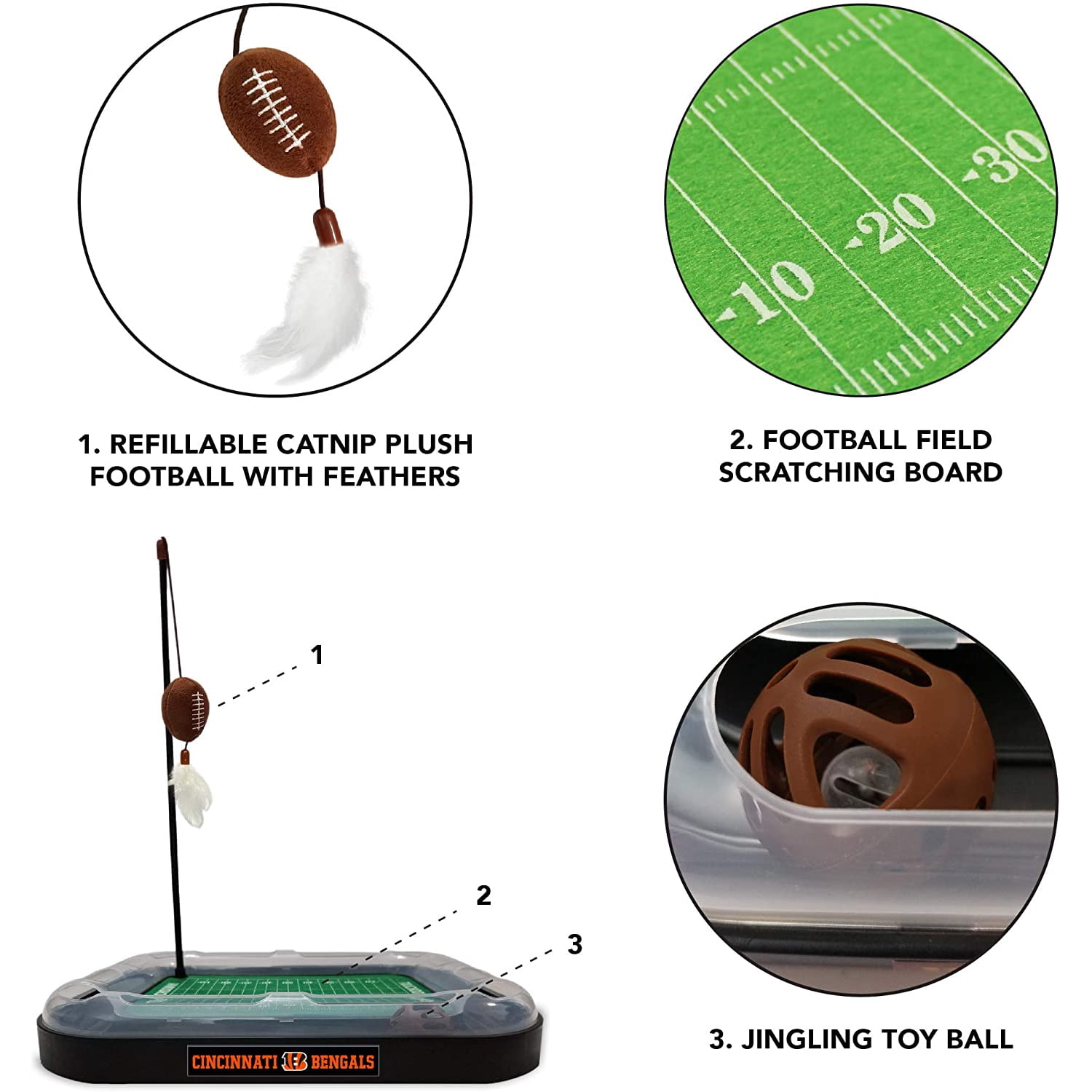 NFL Cincinnati Bengals CAT Scratcher Toy with Catnip Plush & Feather Cat and Kitty Toy
