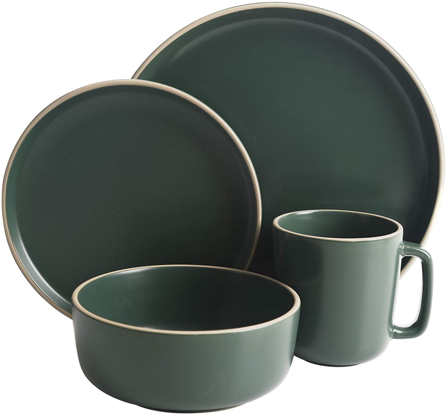 Gibson Home Zuma 16 Piece Round Kitchen Dishes, Plates, Bowls, Mugs Dinnerware Sets, Service for Four (16pcs), Green