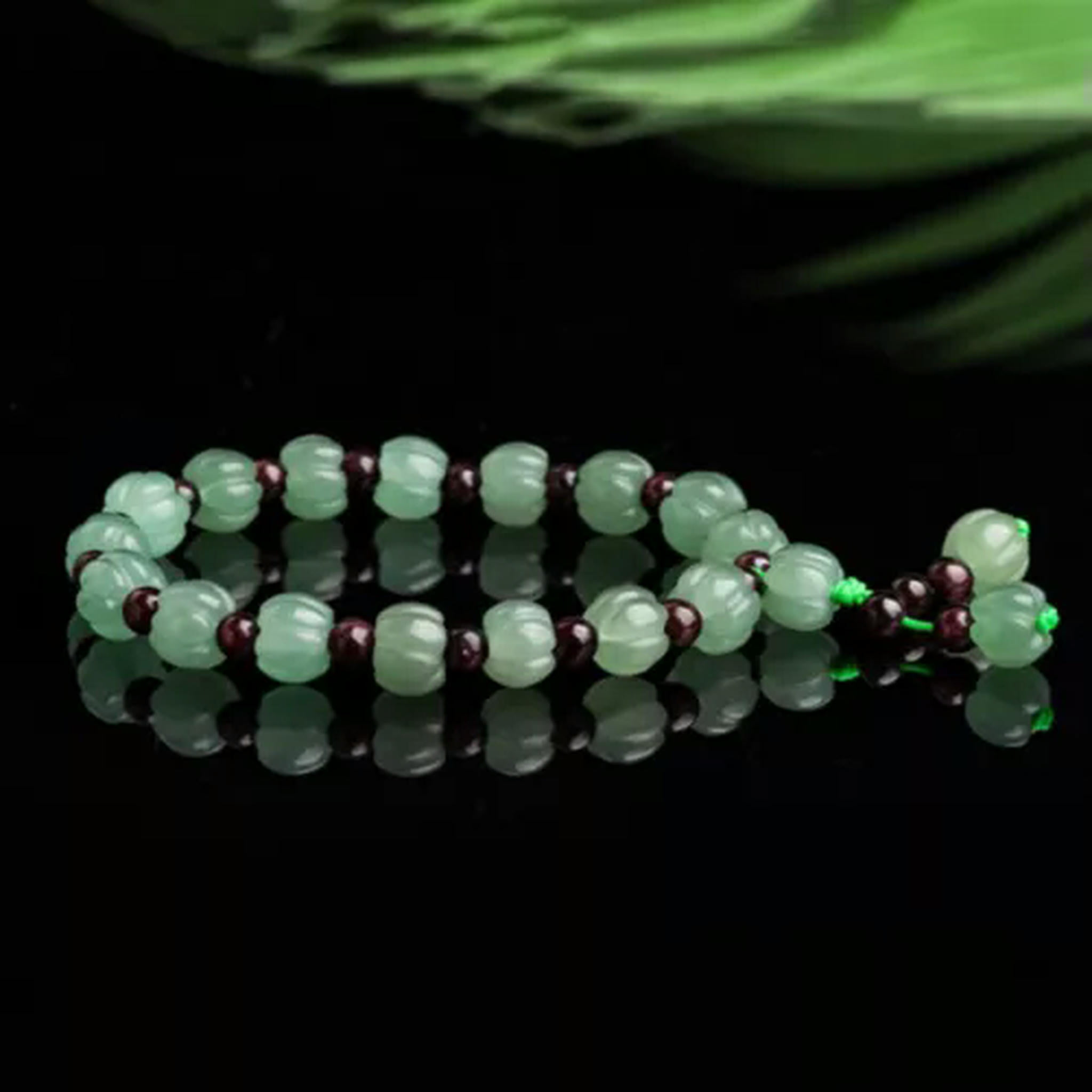 EOEMY Natural Aventurine Jade Green Pumpkin Beaded Braided Bracelet Lucky Women Gift
