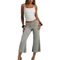 thumbnail image 4 of Womens Fold Over Gaucho Pants Culottes Low Rise Capris Foldover Flowy Going Out Flare Bottoms Wide Leg Capri Pants Gray XL, 4 of 8