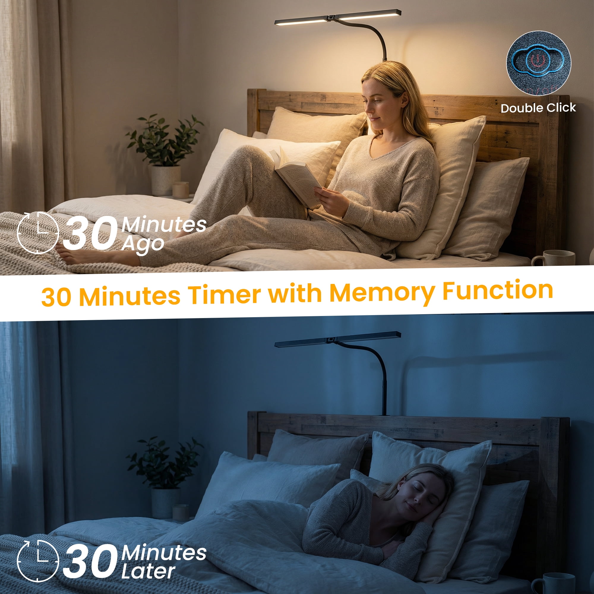 GUPUP LED Clip-on Desk Lamp, Eye Caring Dimmable Reading Light, Usb Power Adjustable Table Light for Home, Office, Dorm, Bedside, Kids Study