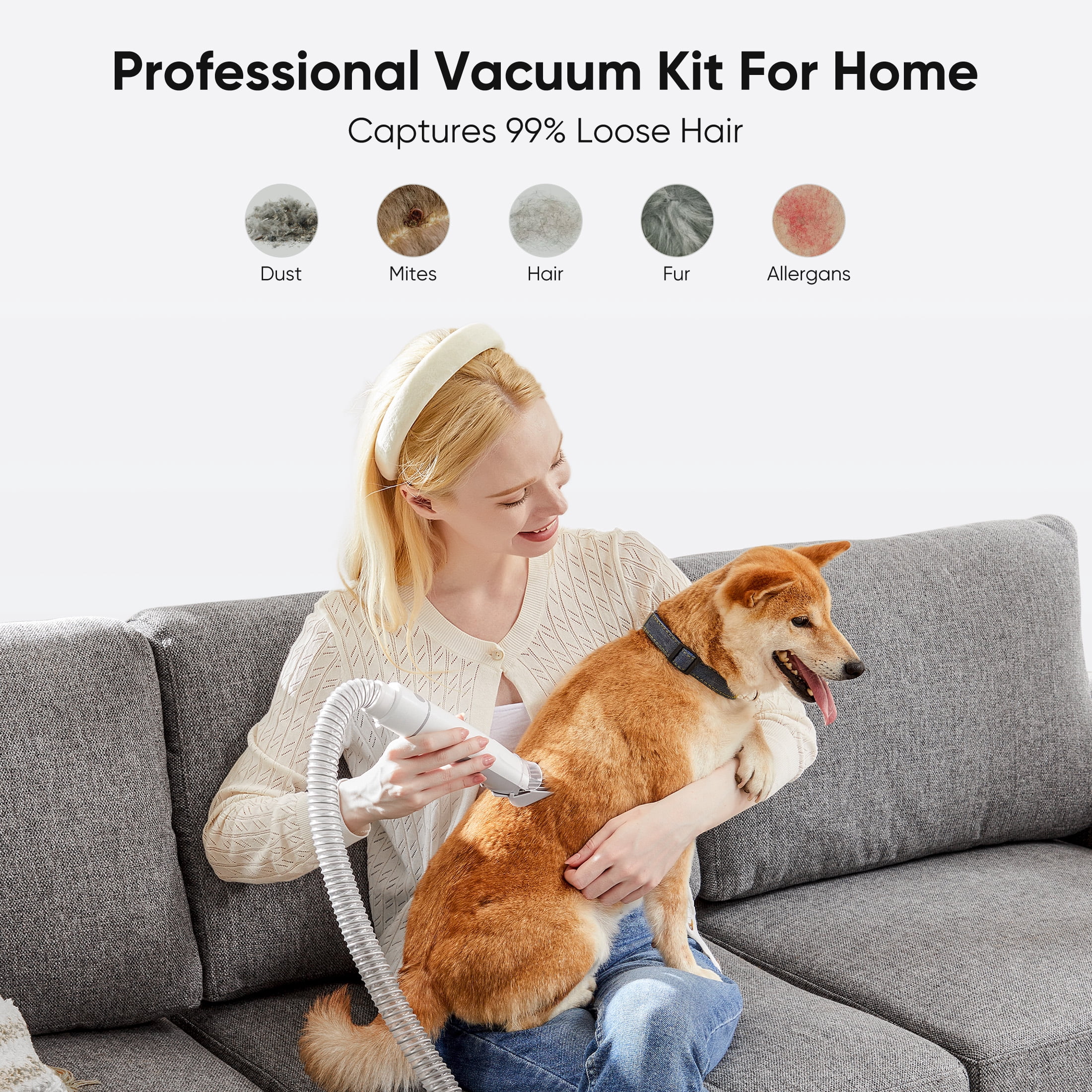 edx Dog Grooming Kit, 2.5L Pet Hair Grooming Vacuum, 5-In-1 Electric Clippers Cleaning Sets For Dog/Cat/Other Animals, Blue
