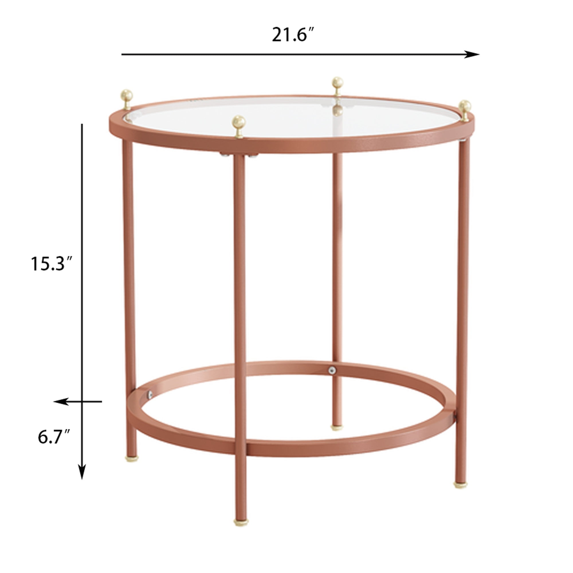 Resenkos Tempered Glass Tabletop End Table, Round Storage Side Table with Rose Golden Metal Frame for Bedroom Living Room Resenkos Tempered Glass Tabletop End Table, Round Storage Side Table with Rose Golden Metal Frame for Bedroom Living Room