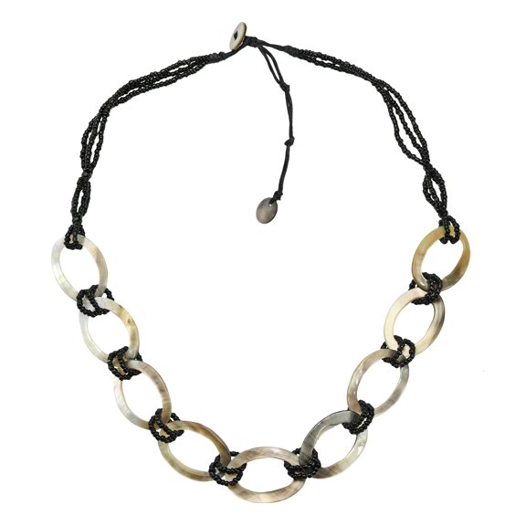 Beach Chic Linked Blacklip Shell Ovals and Crystal Bead Necklace