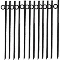 12 Pack 16 Inch Ground Stakes Heavy Duty, Black Steel Ground Anchors with Loop, Reusable Tent Rebar Tent Stakes for Sheds Outdoor Camping Walkway Fence