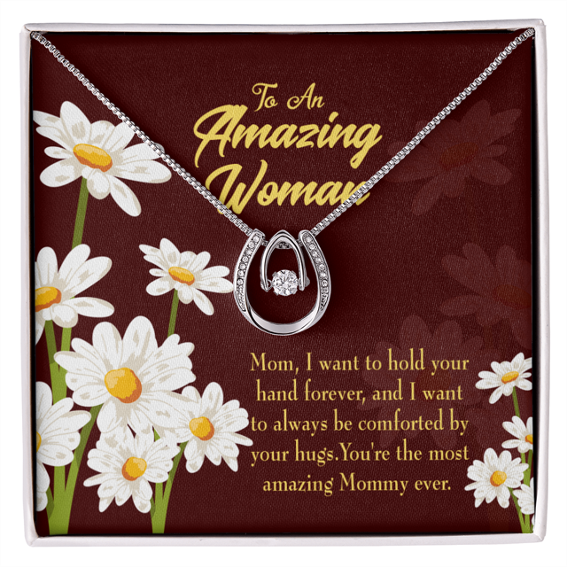 Most Amazing Mom Ever Lucky Horseshoe Necklace Message Card 14k w CZ Crystals