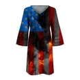 thumbnail image 4 of Edvintorg 4Th Of July Womens Summer Dresses Plus Size Women's Casual Beach Dress Fashion V-Neck Print 3/4 Sleeve Fold Mini Dress, 4 of 5