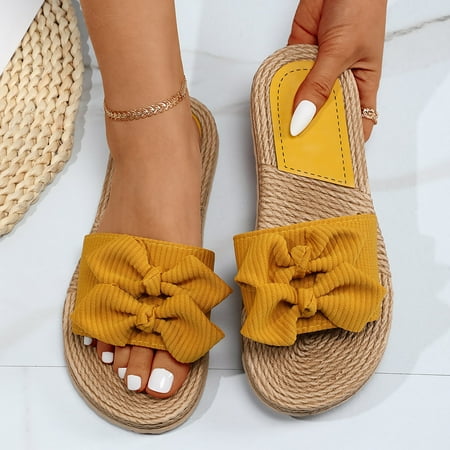 

XIAQUJ Slippers for Women Ladies Flip Flops Open Toe Bowknot Summer Bohemian Sandals Casual Shoes Slippers for Women 2024 Yellow 9