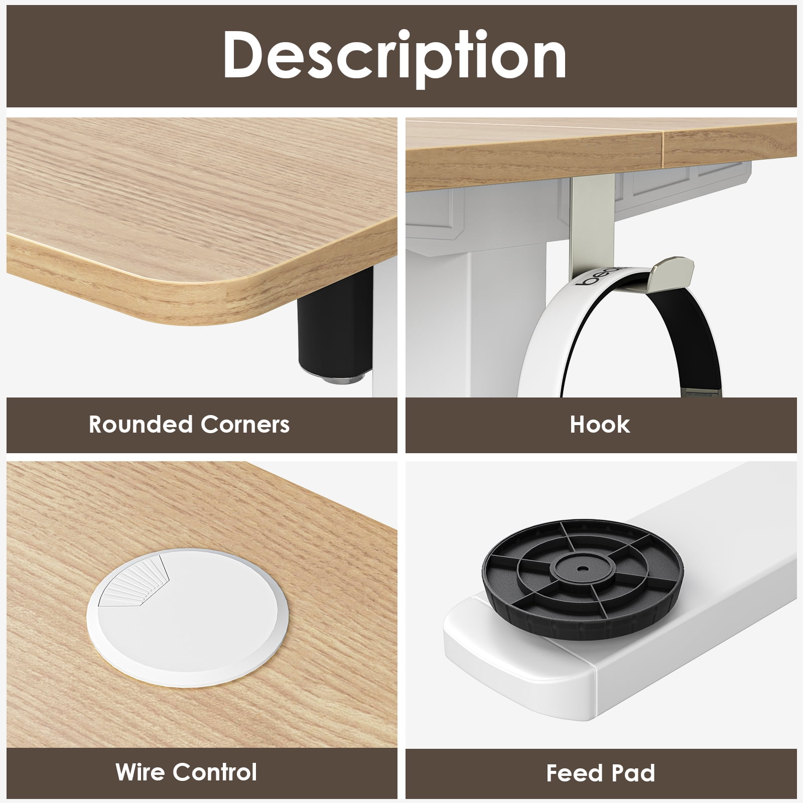 Farini Adjustable Standing Desk for Home Office, 40"x24" Electric Sit-Stand Desk with Splice Board, Nature