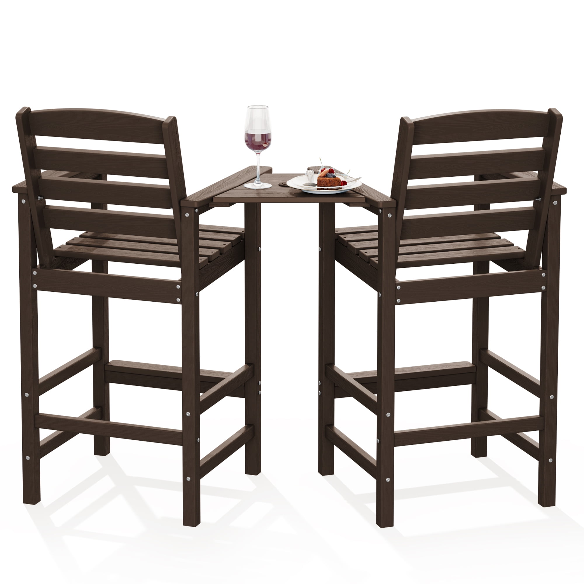 LOYALICE Balcony Chair Set of 2, Outdoor Adirondack Barstools with Connecting Tray, Coffee