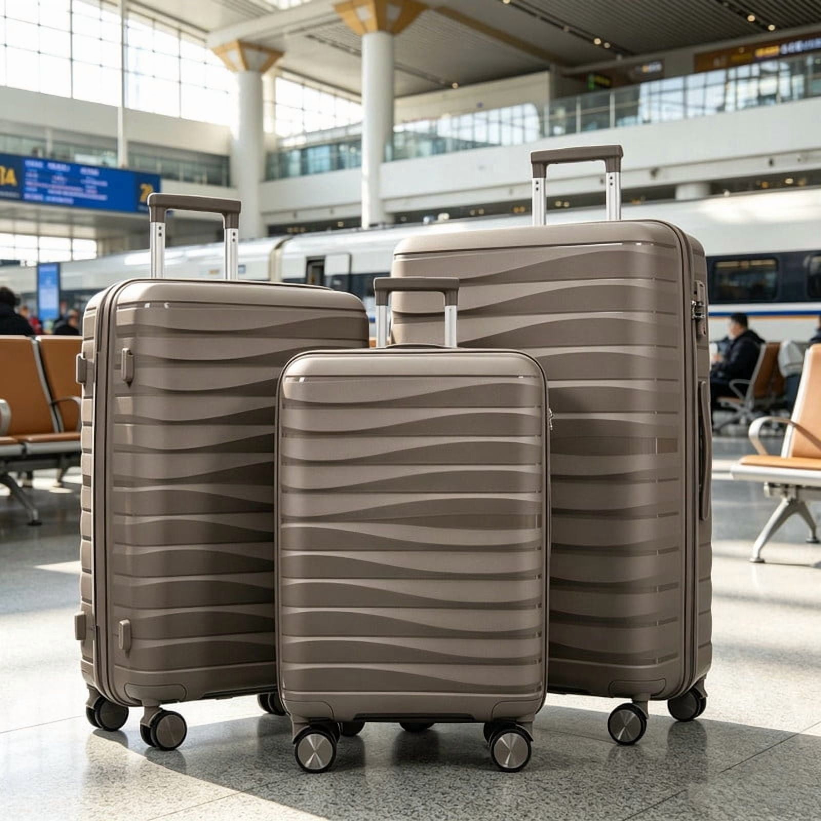 Euroco Luggage Sets 3 Piece,PP Hardside Suitcase Set with TSA Lock & 360° Spinner Wheels,Lightweight Durable Carry on Luggage for Business Travel,Light Brown(20"/24"/28")