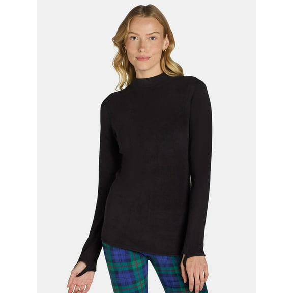 ClimateRight by Cuddl Duds Stretch Fleece Women's Long Sleeve Mock Neck Base Layer Top, Sizes XS to 4X