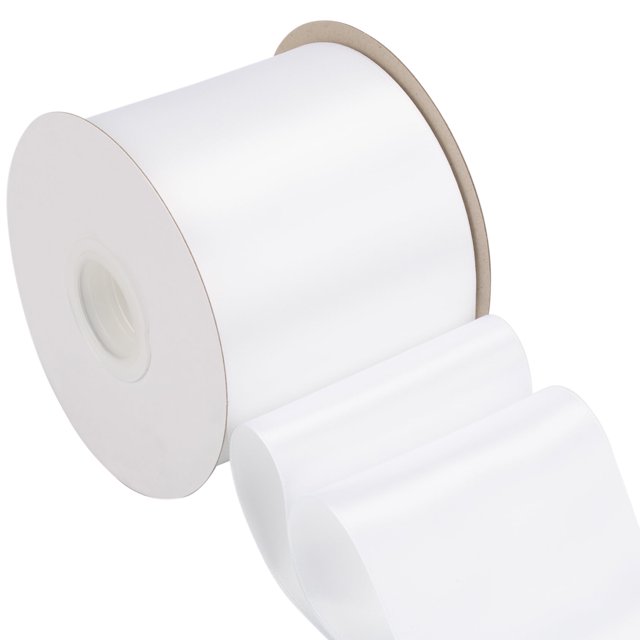 Joycrosso White Ribbon 4 Inch Wide Thick Fabric Ribbon, 50 Yards Double Faced Satin for Chair Sash Bows Making Bouquet Sewing Christmas Decoration