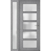 Front Exterior Prehung Metal-Plastic Door Frosted Glass / Manux 8002 Grey Ash / Side Window / Office Commercial and Residential Doors Entrance Patio Garage 52" x 80" Left-hand Inswing