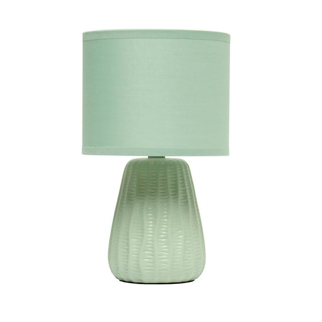 Simple Designs 11.02" Traditional Mini Modern Ceramic Texture Pastel Accent Bedside Table Desk Lamp with Matching Fabric Shade for Bedroom, Nightstand, Living Room, Entryway