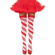Candy Cane Thigh High - One Size - White/red