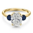 thumbnail image 2 of 2.70 cttw IGI Certified Lab Grown Diamond and Blue Sapphire 3-Stone Engagement Ring for Women | 18K Yellow Gold Plated Silver | Center 2.00 Ct Diamond | E-F Color | VS1-VS2 Clarity | Size 8, 2 of 6