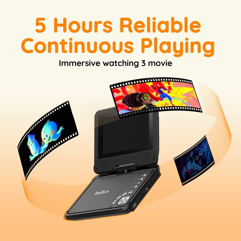 BOIFUN 9.5'' Portable DVD Player for Kids, 7.5'' Swivel Screen, 5h BOIFUN 9.5'' Portable DVD Player for Kids, 7.5'' Swivel Screen, 5h