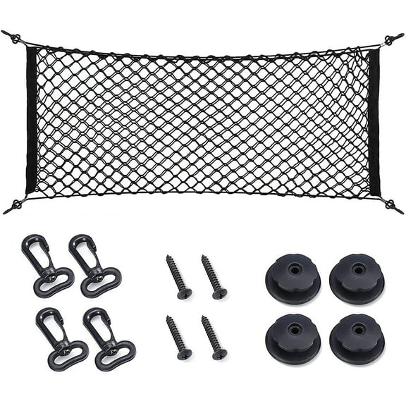 35.5 x 15.7 Inch Rear Cargo Net Adjustable Elastic Mesh Storage Trunk Storage Hooks and Screws for Car SUV Truck Van