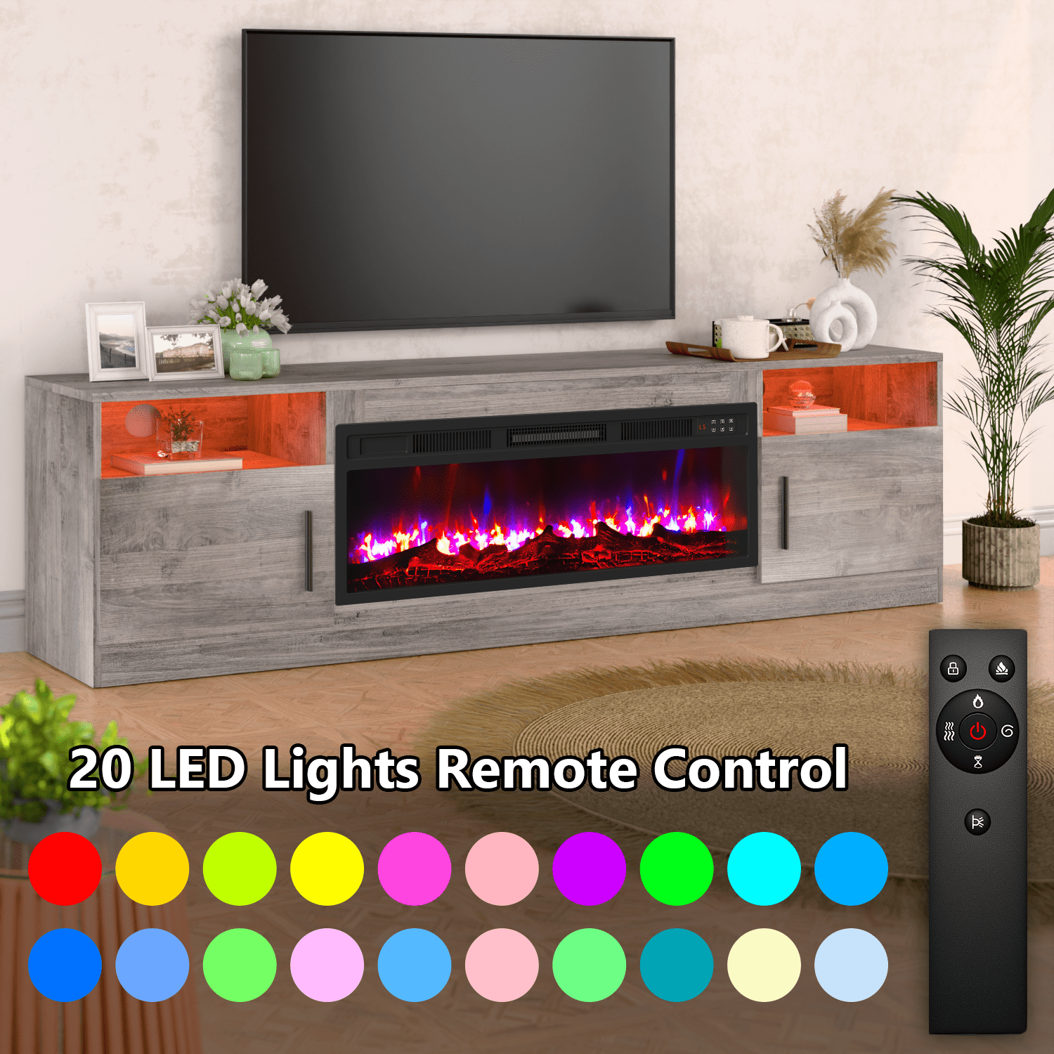 Waleaf Fireplace TV Stand Entertainment Center with 36" Fireplace, 70" Wooden TV Stand for TVs Up to 80", Gray
