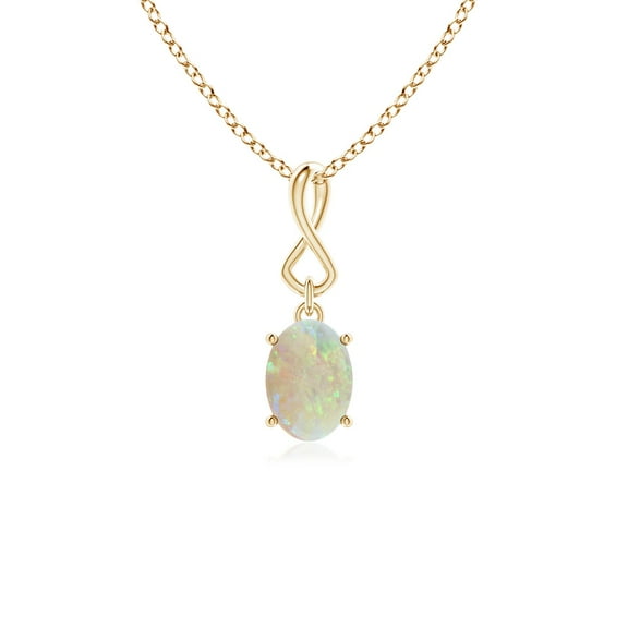 Angara Natural Opal Necklace - Oval Opal Dangle Pendant Necklace in 14K Yellow Gold for Women (Size-7x5mm) - October Birthstone Jewelry | 14K Yellow Gold Necklace