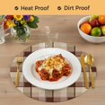 thumbnail image 4 of Brown Plaid Round 15 Inch Placemats Set of 6, Modern Abstract Ombre Gingham Checkered HeatResistant Non Slip Place Mats for Dining Table, Wipeable Braided Kitchen Table Mats for Housewarming, 4 of 9