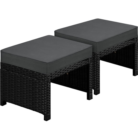 Yaheetech 2pcs Wicker Ottomans with Removable Cushion, Black/Gray
