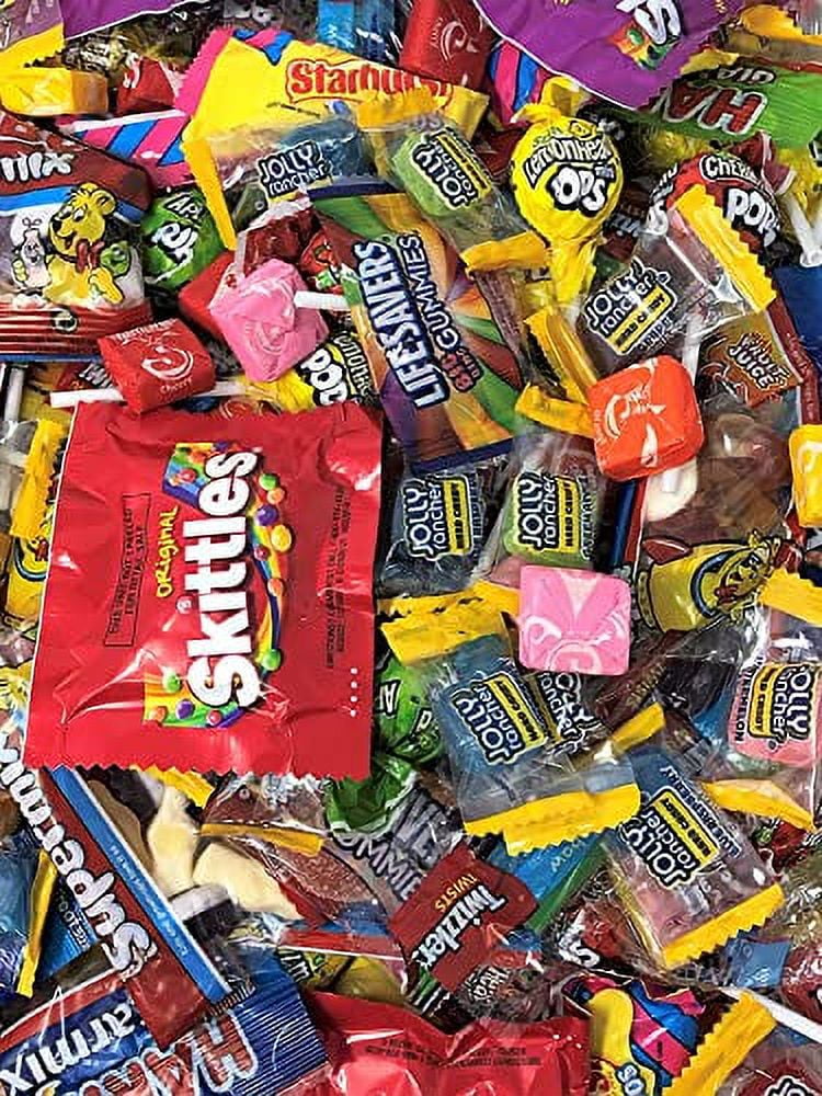 ASSORTED VARIETY BULK CANDY MIX, 5.5 LB of Assorted Individually Wrapped, Snack Size Candy Mix, Skittles, Starburst, Haribo, Jolly Ranchers and More for Pinata Filler, Kids Parties and Office Candy