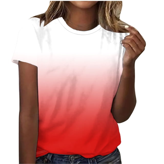 UPPADA Shirts T - d'Été Mignons pour Femmes Tendance à Imprimé Dégradé T-Shirts Chemises Décontractées à Col Rond Blouses Coupe Ample Chemises Basiques Blouses Rouge,G