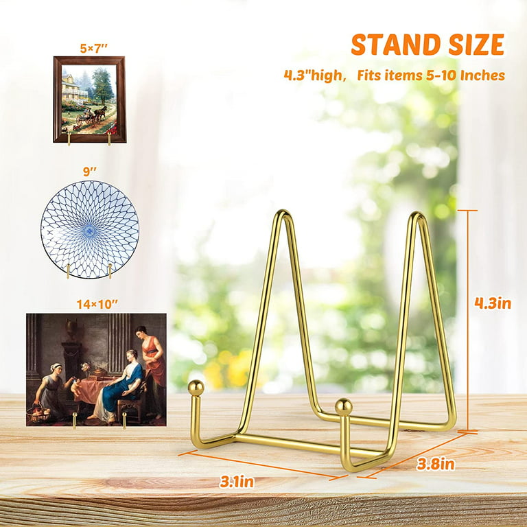 Display Stands - Gold Metal Easel Stand, Plate Holder Display Stands, Picture Frame Holder Stands for Display Photos, Platter, Decorative Plate Dish