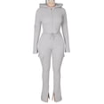 thumbnail image 2 of YOIAVAIOY Women 2 Piece Outfits Workout Bodycon Tracksuit Long Sleeve Zip Up Hoodie Jacket Matching Cargo Flared Pants Sets Gray S, 2 of 5