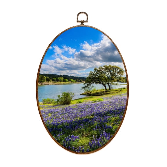 Canvas Wall Art Texas Bluebonnets Oval Framed Canvas Prints Vintage Wall Hanging Decor for Home Decorations 8.6"x11.4"